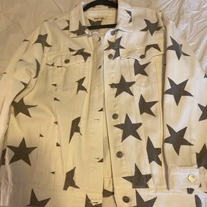 Peach Love oversized white denim star jacket size medium